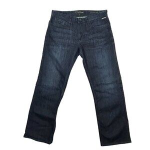 Guess Jeans Mens 35x32* Desmond Relaxed Straight Whiskered Blue Denim Dark Wash